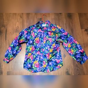 Vintage Petite Notations Floral Button Down Blouse Size 4